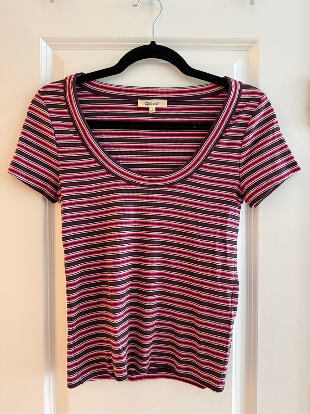 Madewell Pink Multi-Stripes Scoop Neck Short Sleeve Tee
